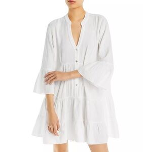 Faherty Kasey Cotton Tiered Dress in White Size Medium